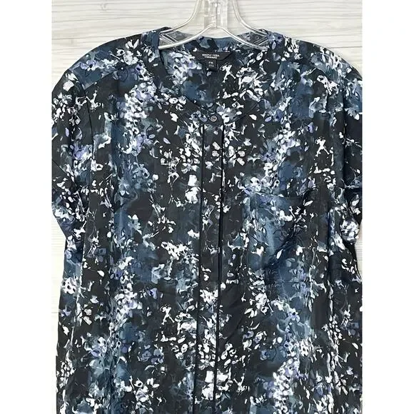 Simply Vera Vera Wang Shirt Womens XL Blue Black Abstract Floral Blouse Top‎ - Picture 2 of 8